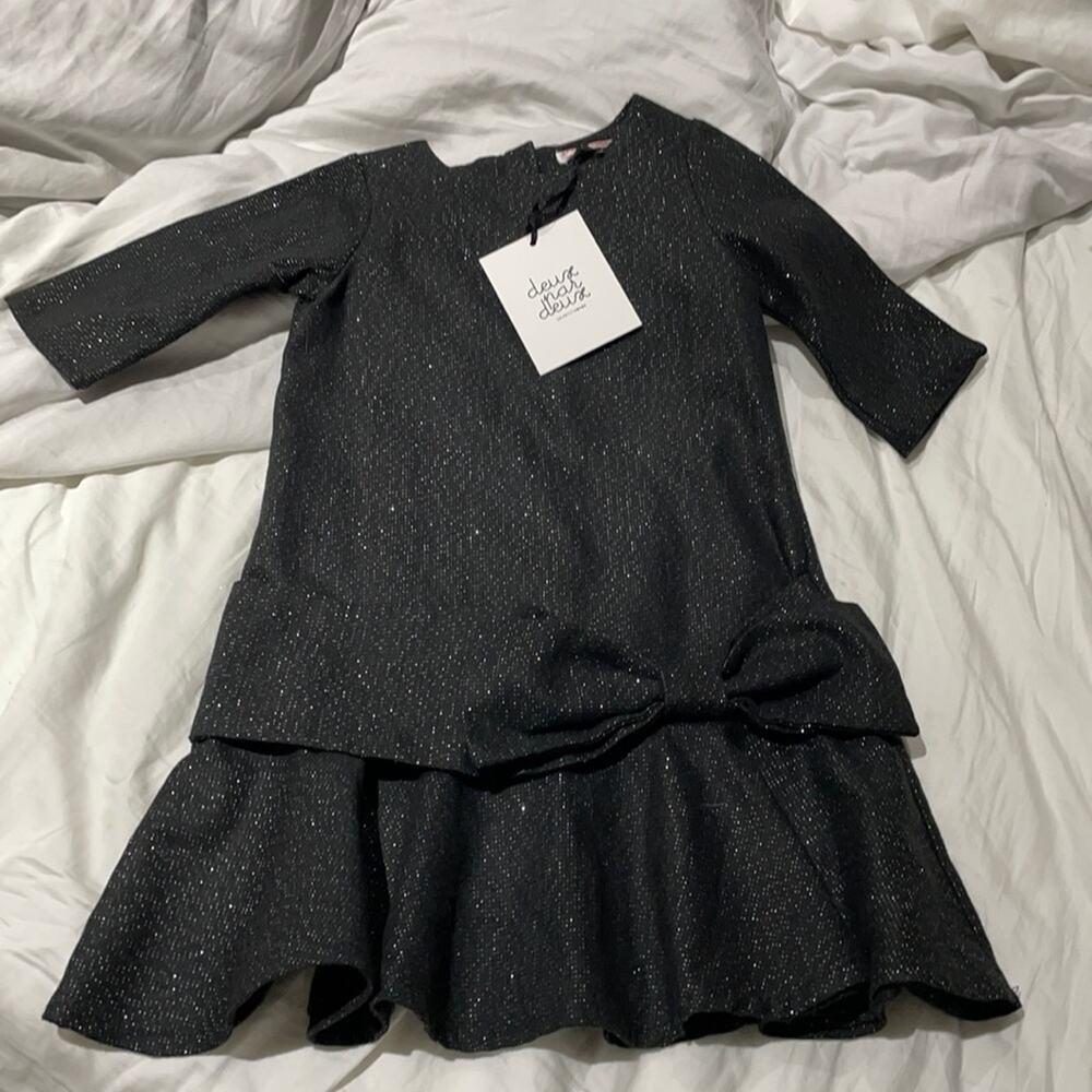 Deux par Deux 5 black shimmer drop waist dress NWT